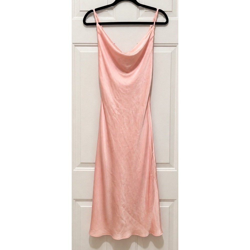 NWT BCBGeneration Peach Satin Cowl Neck Midi Slip Dress Size M Wedding Guest